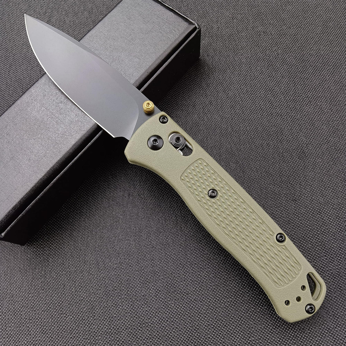 EDC Folding Pocket Bugout Knife 3 Razor Sharp Coated Finish Plain Edge Grivory Handle with Belt Clip Axis Lock & Thumb Stud Manual Open (Black Blade)