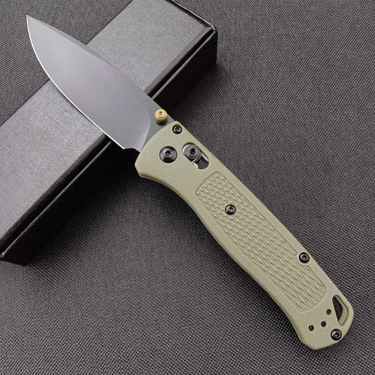 EDC Folding Pocket Bugout Knife 3 Razor Sharp Coated Finish Plain Edge Grivory Handle with Belt Clip Axis Lock & Thumb Stud Manual Open (Black Blade)